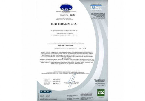 30.07.2014 - DUNA-Corradini obtains BS OHSAS 18001 certification.