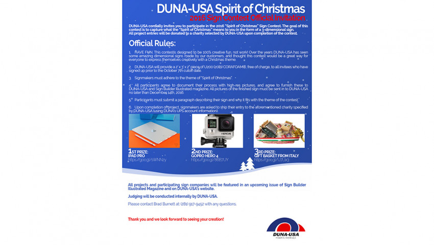 DUNA-USA Conducting “Spirit of Christmas” Sign Design Contest