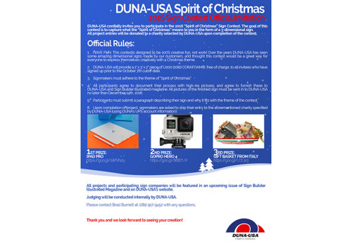 21.11.2016 - DUNA-USA Conducting “Spirit of Christmas” Sign Design Contest